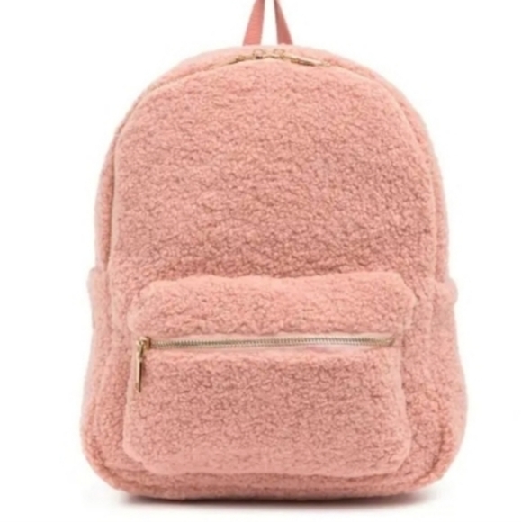 URBAN EXPRESSIONS Herdwick Pink Blush Faux Shearling Backpack - Picture 4 of 11